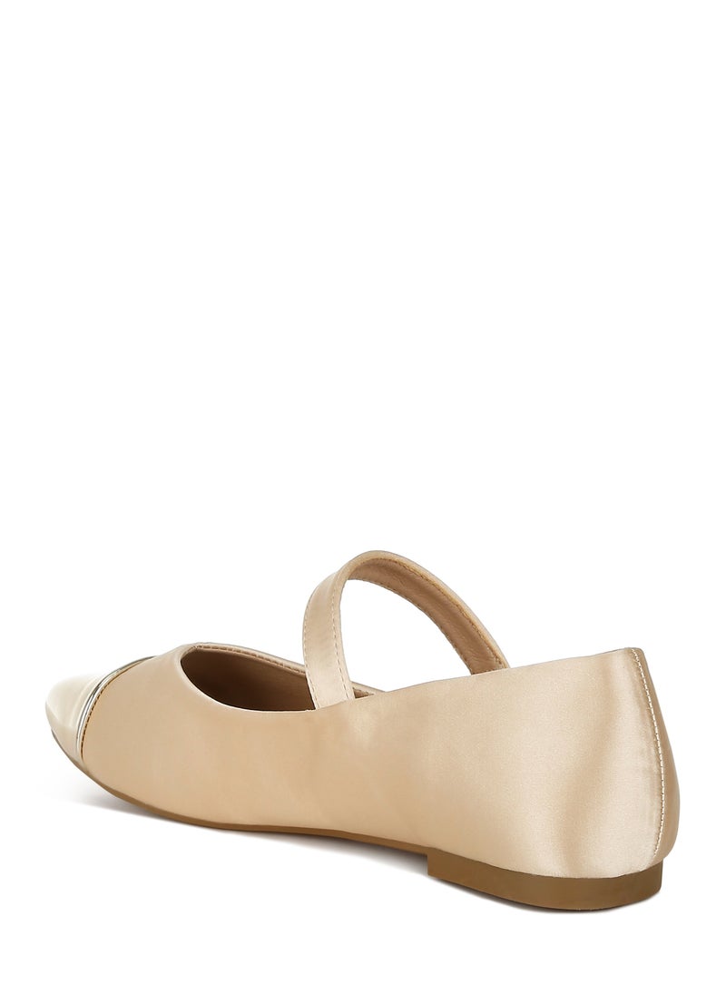 Gold Patent Toe Cap Satin Mary Jane