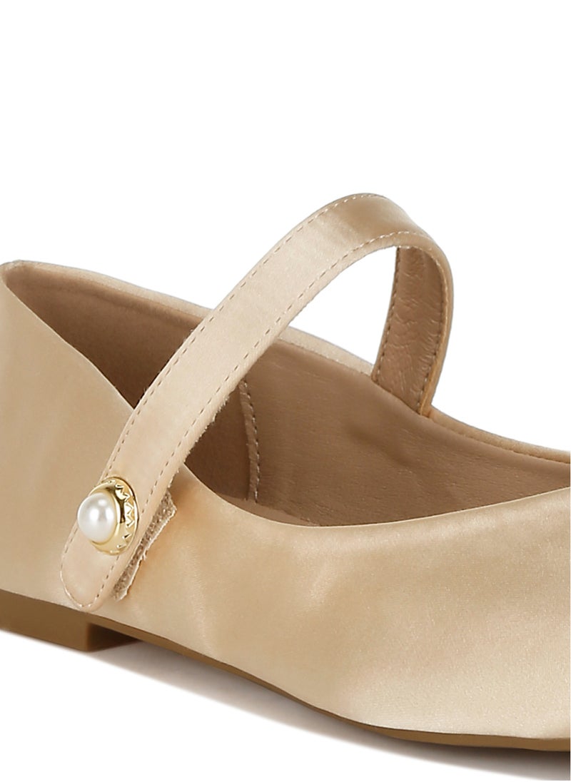 Gold Patent Toe Cap Satin Mary Jane