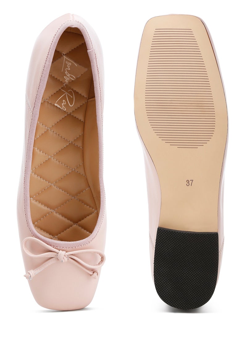 Square-Toe Bow Ballerinas in Pink