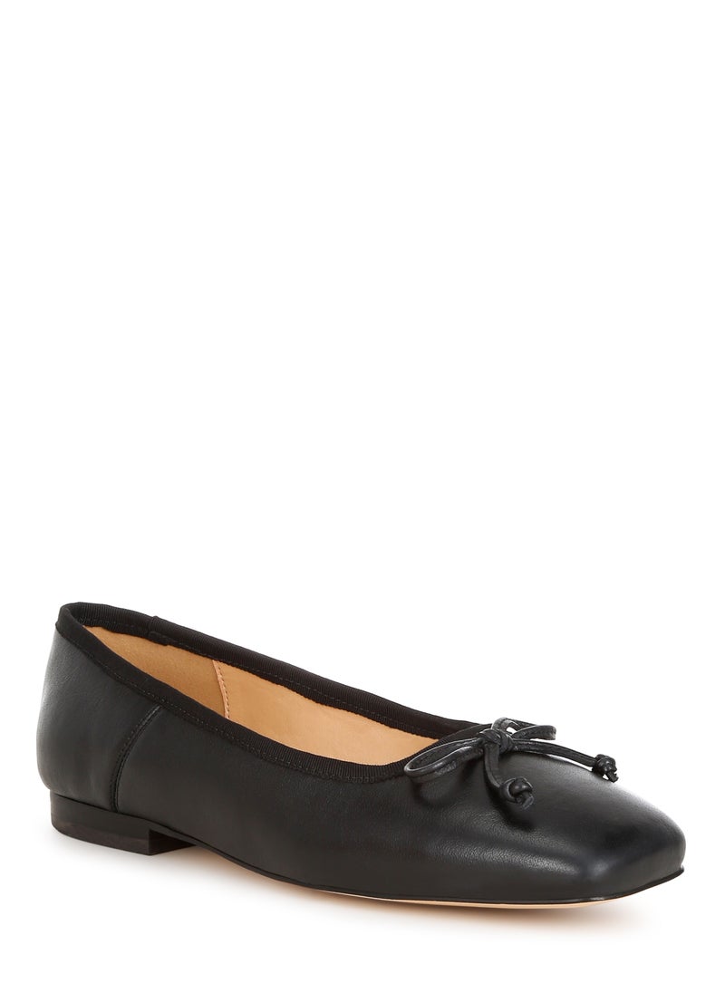 Square-Toe Bow Ballerinas in Black