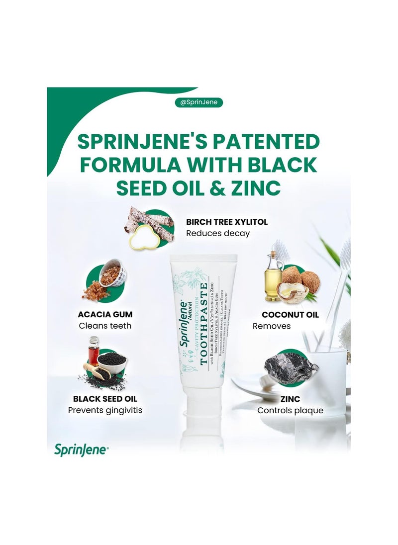 SprinJene Natural SLS Free Toothpaste with Fluoride for Cavity Protection,Gum Health, Fresh Breath & Helps Dry Mouth for Adults Toxic Free,Preservative Free with Patented Black Seed Oil & Zinc(2 Pack)