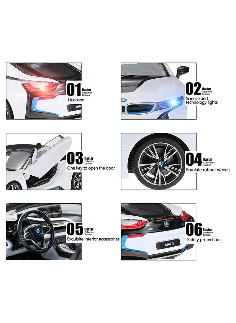 Remote Control Cars 1/14 Scale Officially Licensed RC Series BMW i8, Electric Sport Racing Hobby Toy Car With Open Door Model Vehicle for Boys and Girls Teens and Adults Gift - White