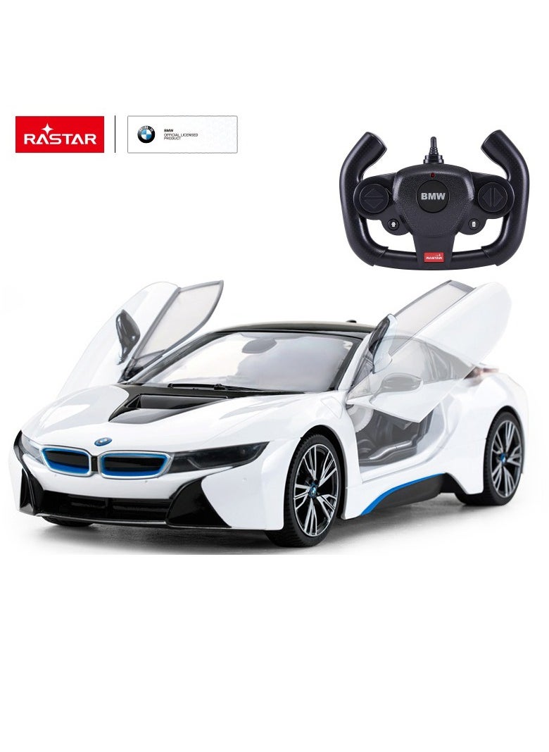 Remote Control Cars 1/14 Scale Officially Licensed RC Series BMW i8, Electric Sport Racing Hobby Toy Car With Open Door Model Vehicle for Boys and Girls Teens and Adults Gift - White