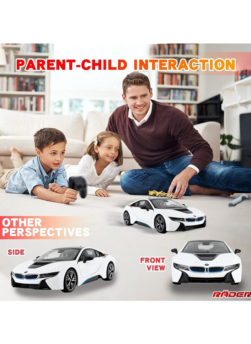 Remote Control Cars 1/14 Scale Officially Licensed RC Series BMW i8, Electric Sport Racing Hobby Toy Car With Open Door Model Vehicle for Boys and Girls Teens and Adults Gift - White