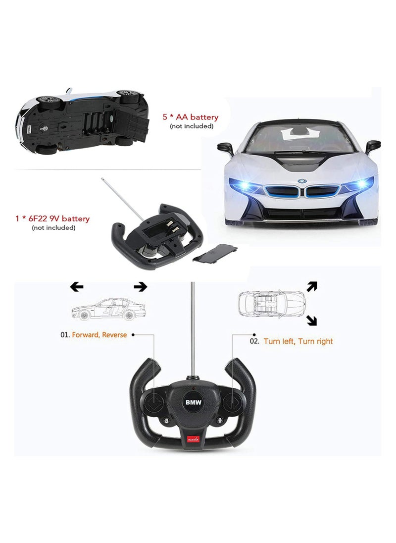 Remote Control Cars 1/14 Scale Officially Licensed RC Series BMW i8, Electric Sport Racing Hobby Toy Car With Open Door Model Vehicle for Boys and Girls Teens and Adults Gift - White