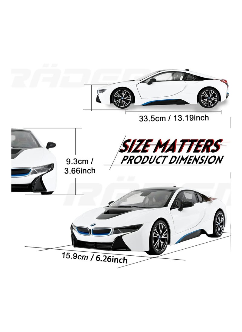 Remote Control Cars 1/14 Scale Officially Licensed RC Series BMW i8, Electric Sport Racing Hobby Toy Car With Open Door Model Vehicle for Boys and Girls Teens and Adults Gift - White