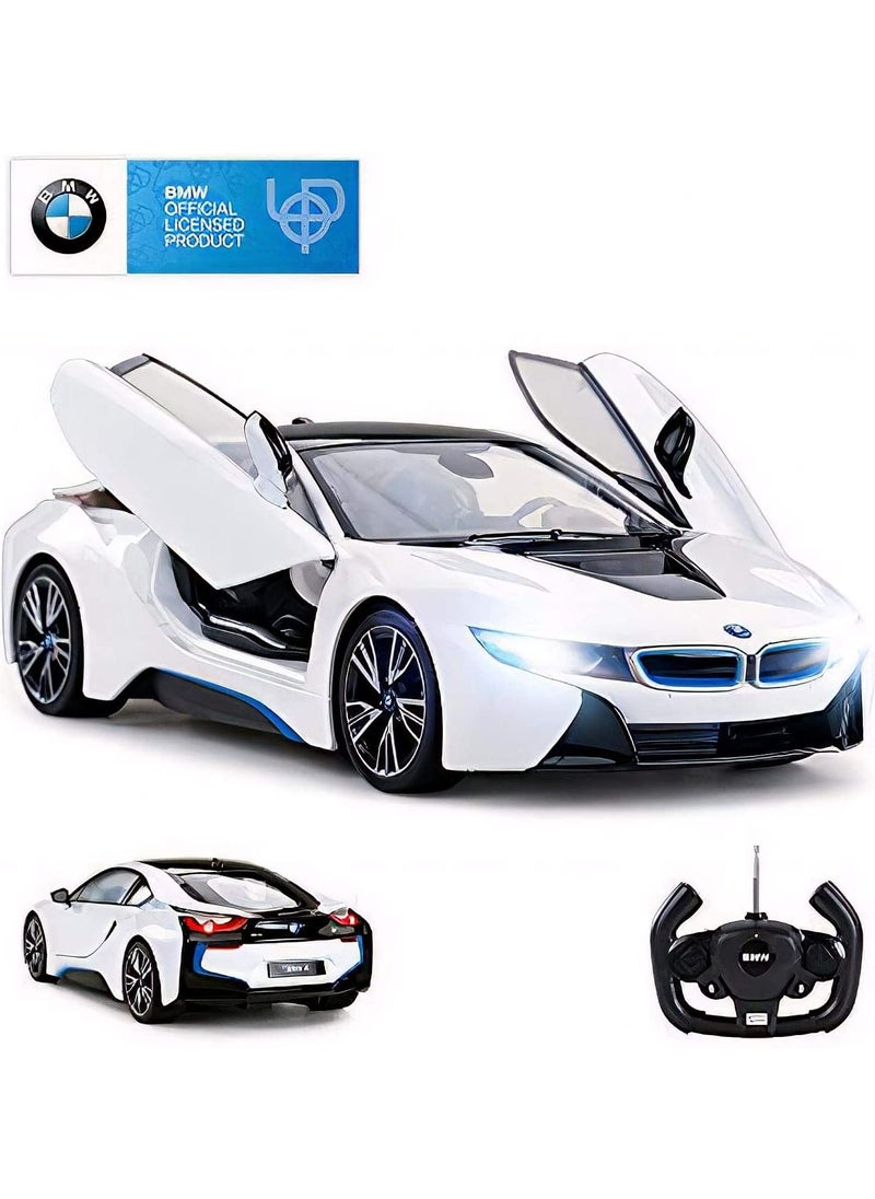 Remote Control Cars 1/14 Scale Officially Licensed RC Series BMW i8, Electric Sport Racing Hobby Toy Car With Open Door Model Vehicle for Boys and Girls Teens and Adults Gift - White