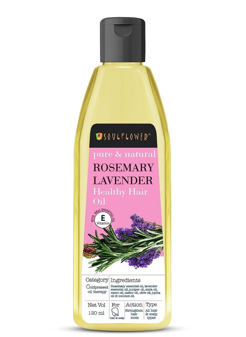 Soulflower Rosemary Lavender Hair Oil For Healthy Hair, Scalp Nourishment, Hair Growth - 100% Pure & Natural Undiluted Cold Pressed Oil, 120Ml