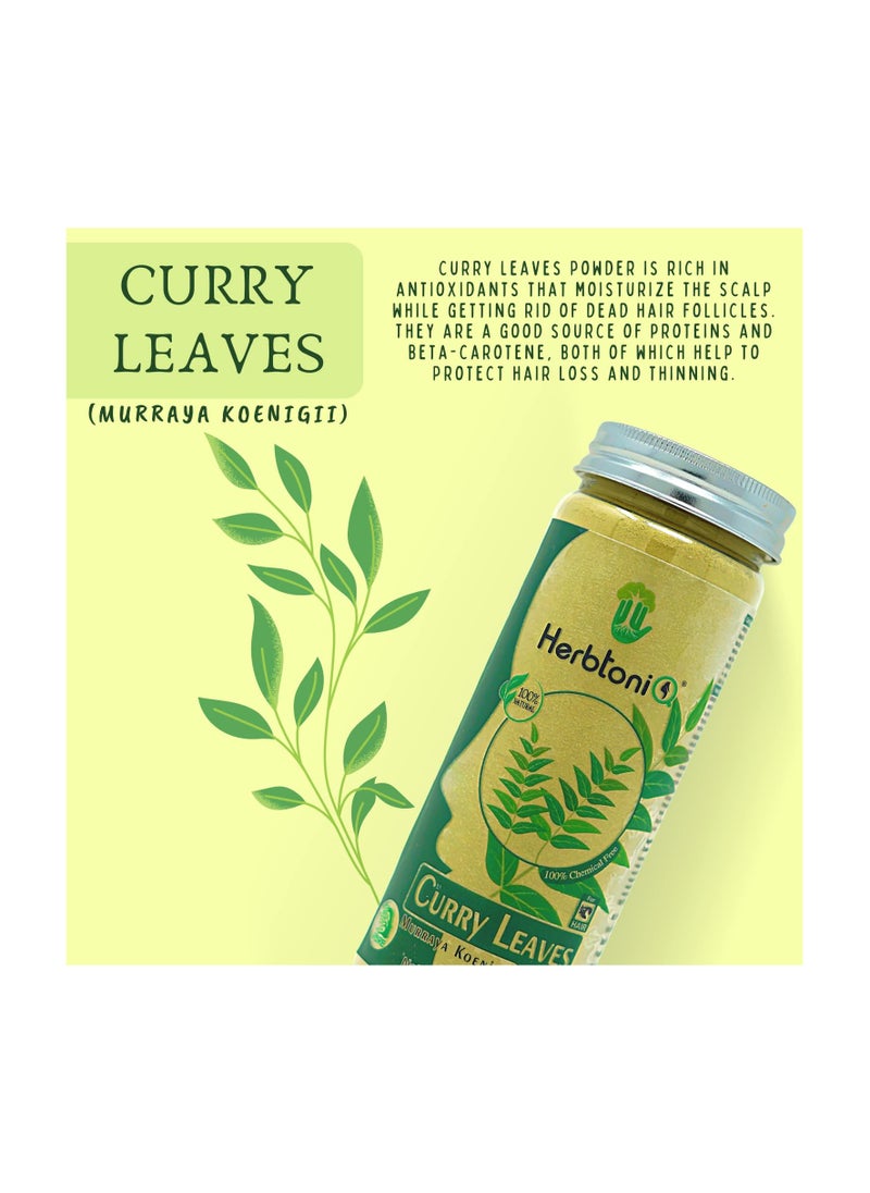 Herbtoniq Natural Curry Leaves Powder for Hair Care Pack (Murraya Koenigii) Scalp Moisturizing, Hair Follicle Strengthening, Improve Hair Health - 150g