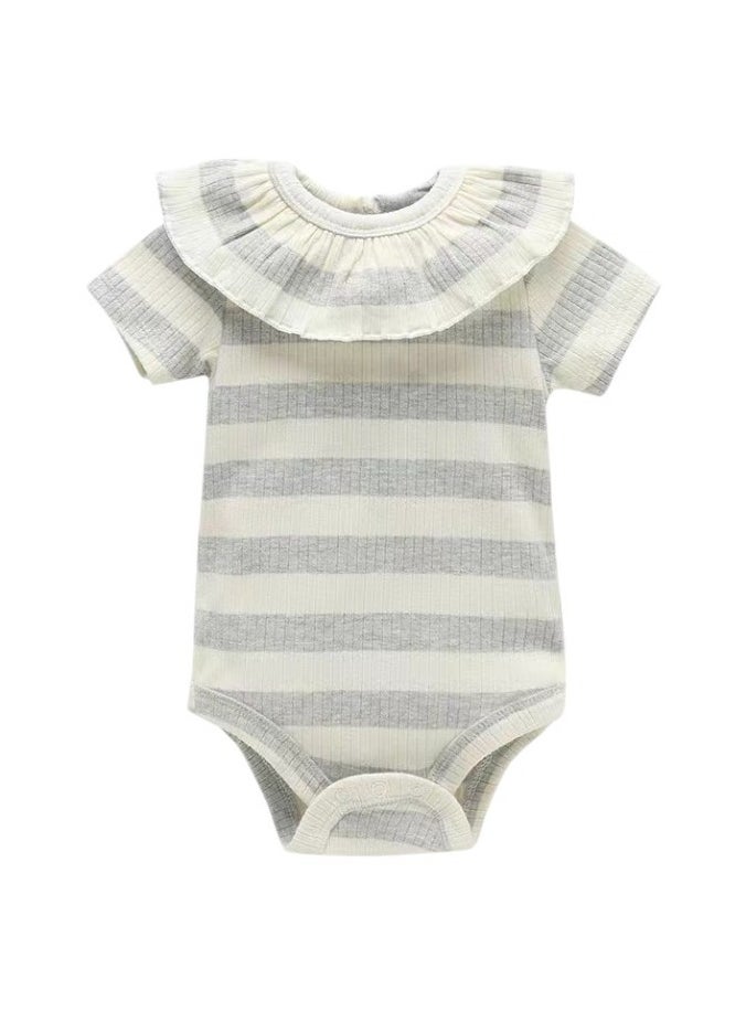 Bambimici Striple Print Cream- Grey Short Sleeve Bodysuit