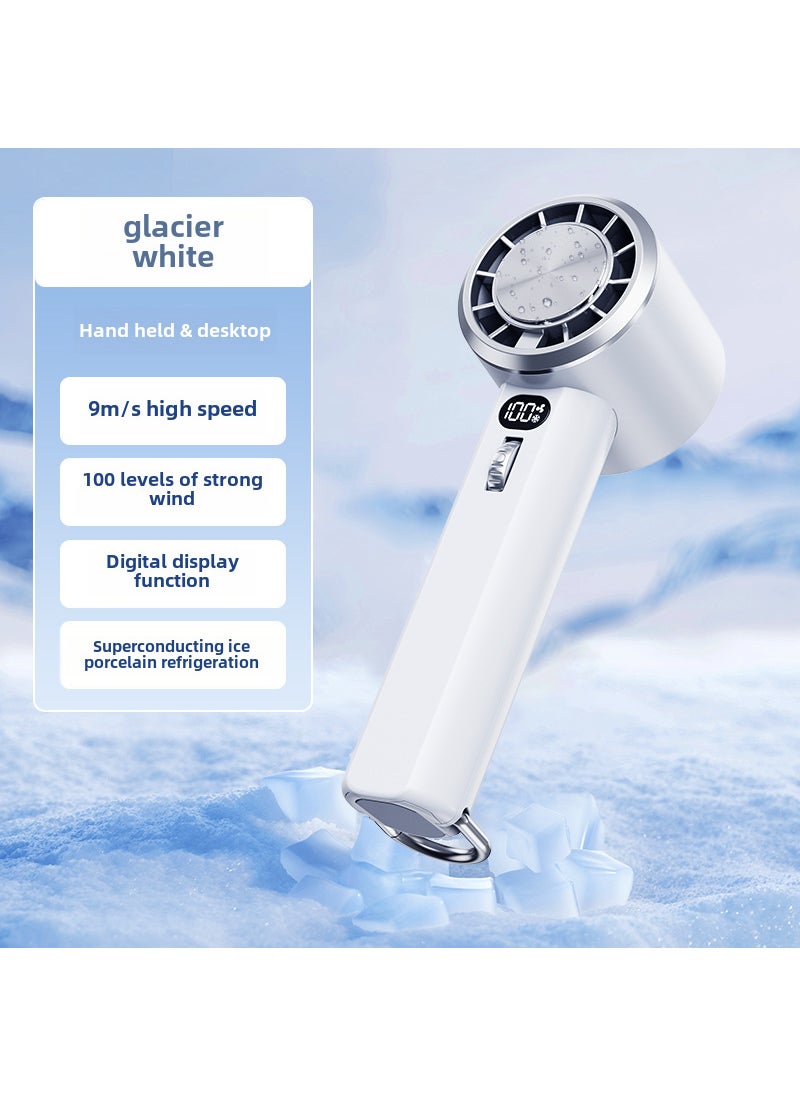 2024 Handheld Ice-Cooling Turbo Fan with Digital Display Y52 High Speed Ice Compress Fan White