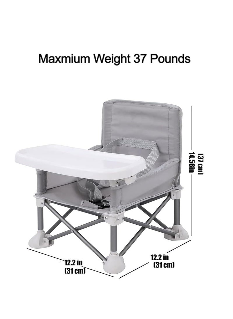 Portable Travel Booster Seat with Tray| Folding Baby Seat Booster High Chair for Dining Table| Compact Camping Chair for Lawn, Beach Indoor/Outdoor Use| Toddlers, Kids (Grey)