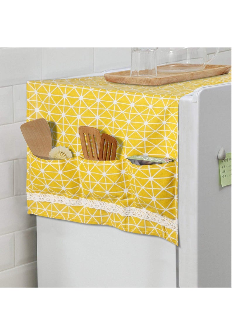 HOKIPO Fridge Cover Top with Pockets, 130 x 55 cm, Yellow