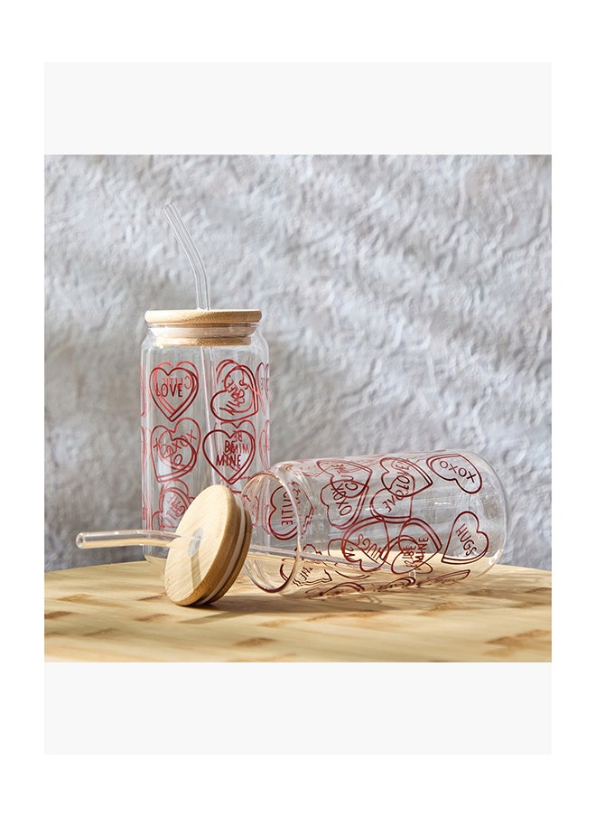 Zen Borosilicate 4-Piece Valentine Mason Jar with Straw Set -