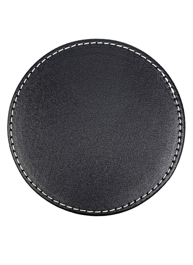 6Pcs PU Leather Coasters with Holder for Drinks Heat Resistance Mats Coffee Coaster Protect Furniture for Holding Cups Sports Bottles Black