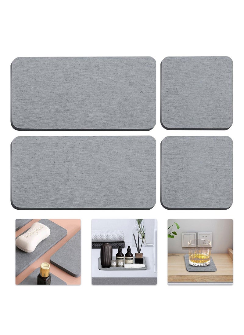 Set of 4 Water Absorbent Diatomite Coasters Water Absorbing Stone Tray for Kitchen Bathroom Sink, Instant Dry Sink Organizer Efficient and Solution for a Dry and Tidy Home Dark Gray