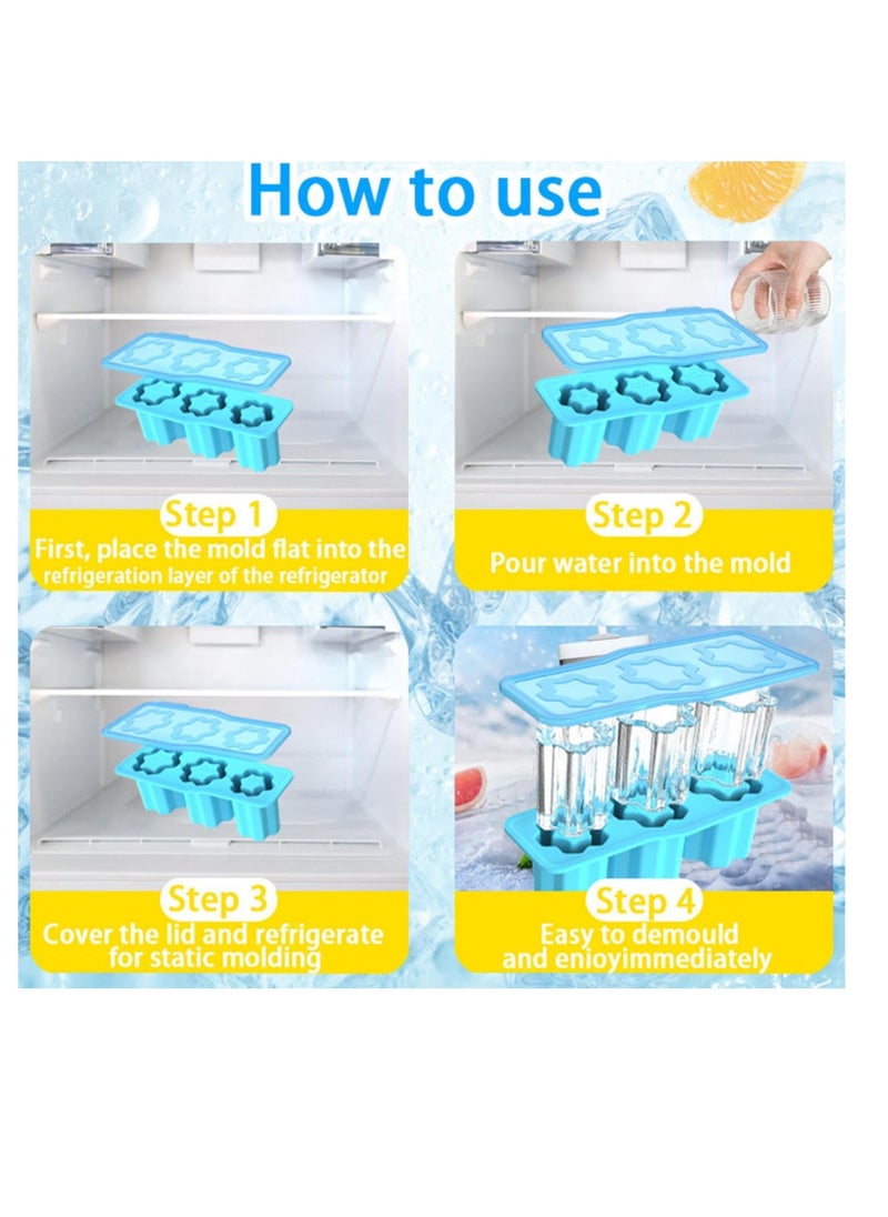 Snowflake Ice Cube Tray, Snowflake Shape Silicone Ice Cube Mold, Non-stick Ice Cube Maker, Soft Ice Cube Mold, Easy Demoulding Ice Cube Tray with Lid, Ice Cube Trays for freezer, Coffee, Tea