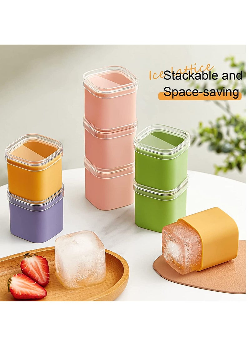 Silicone Ice Cube Molds with Lid, Large Ice Molds, Easy Release single Ice Cube Maker, Freezer Ice Cube Tray with Lid, Square Ice Molds for Cocktails Juice Coffee (1.7In Cube Ice)