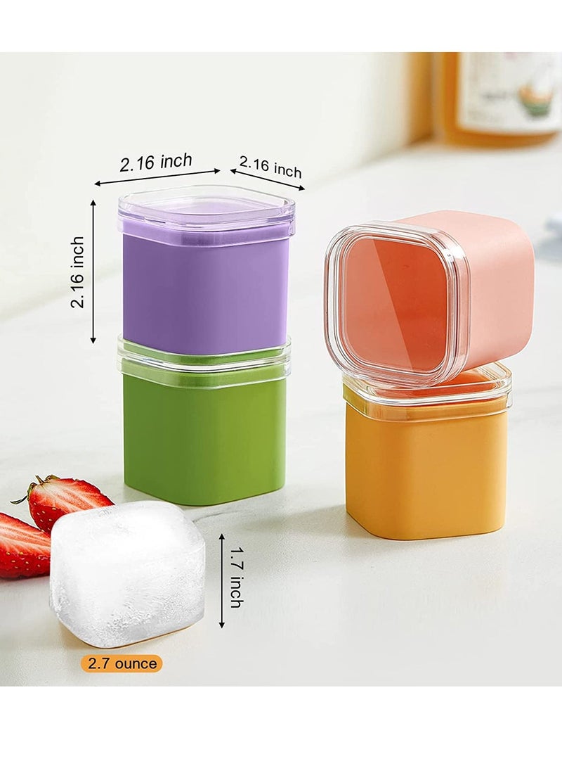 Silicone Ice Cube Molds with Lid, Large Ice Molds, Easy Release single Ice Cube Maker, Freezer Ice Cube Tray with Lid, Square Ice Molds for Cocktails Juice Coffee (1.7In Cube Ice)
