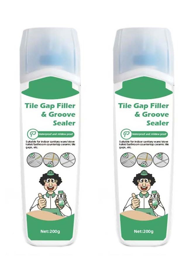 Tile Grout Paint Tile Repair Kit 2 Pcs: Upgraded Grout Filler& Tile Sealer- Grout Restorer for Gaps Cracks- Waterproof Tile Gap Refill Agent for Floor Wall Countertop of Bathroom Kitchen, 200g