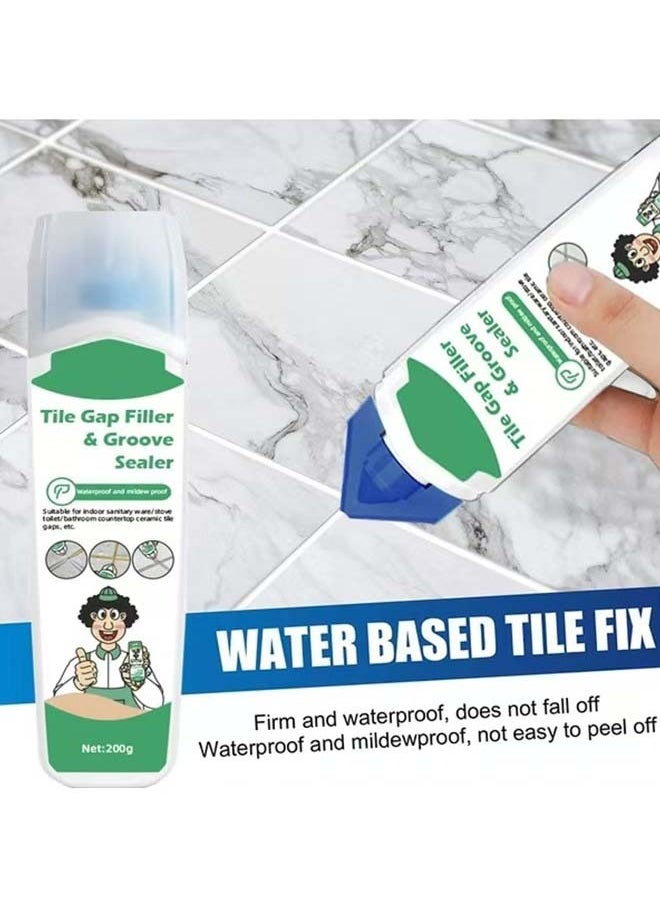 Tile Grout Paint Tile Repair Kit 2 Pcs: Upgraded Grout Filler& Tile Sealer- Grout Restorer for Gaps Cracks- Waterproof Tile Gap Refill Agent for Floor Wall Countertop of Bathroom Kitchen, 200g