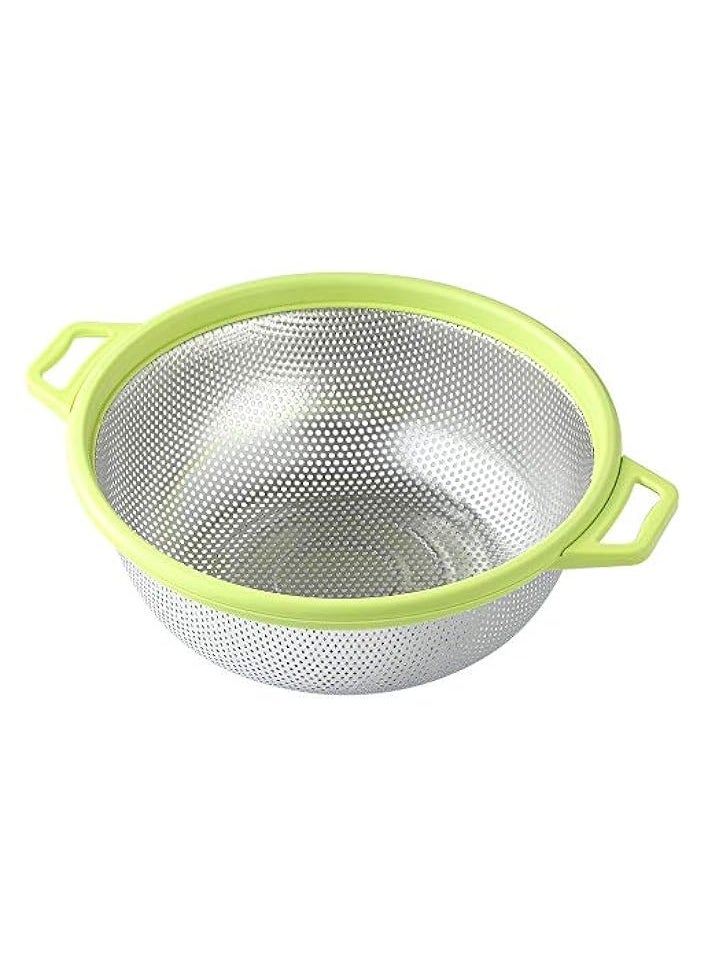 Stainless Steel Colander With Handle and Legs, Large Metal Green Strainer for Pasta, Spaghetti, Berry, Veggies, Fruits, Noodles, Salads, 5-quart 10.5” Kitchen Mesh Colander