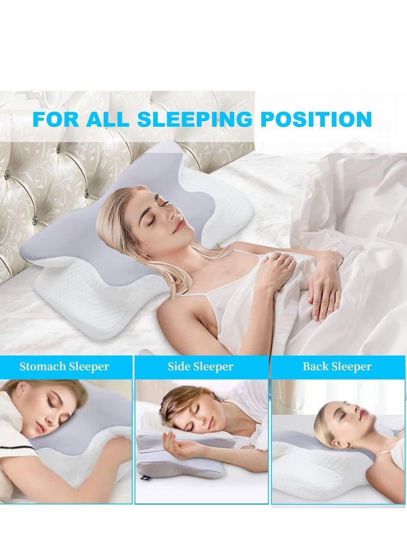 Cervical Pillow for Neck and Shoulder, Memory Foam Neck Pillow, Upgraded Ergonomic Orthopedic Neck Support Pillow for Back Side Stomach Sleeping, Premium Contour Bed Pillow with Washable Cover (Grey)