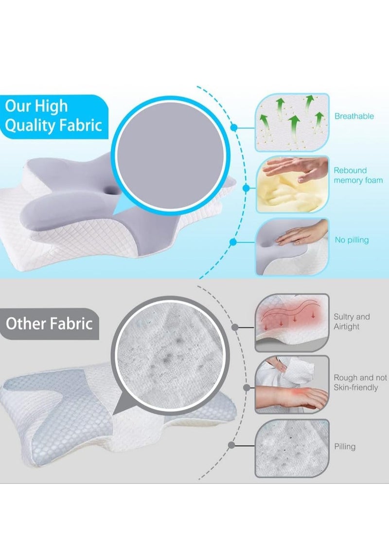 Cervical Pillow for Neck and Shoulder, Memory Foam Neck Pillow, Upgraded Ergonomic Orthopedic Neck Support Pillow for Back Side Stomach Sleeping, Premium Contour Bed Pillow with Washable Cover (Grey)