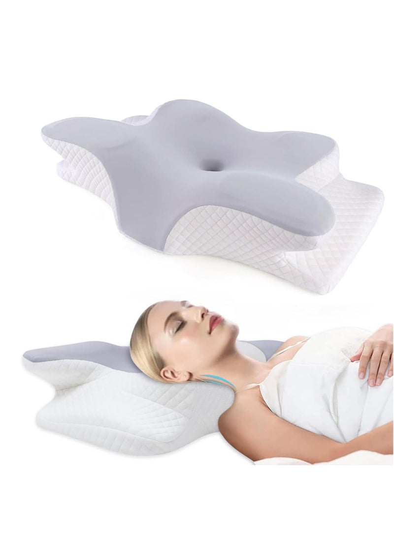 Cervical Pillow for Neck and Shoulder, Memory Foam Neck Pillow, Upgraded Ergonomic Orthopedic Neck Support Pillow for Back Side Stomach Sleeping, Premium Contour Bed Pillow with Washable Cover (Grey)