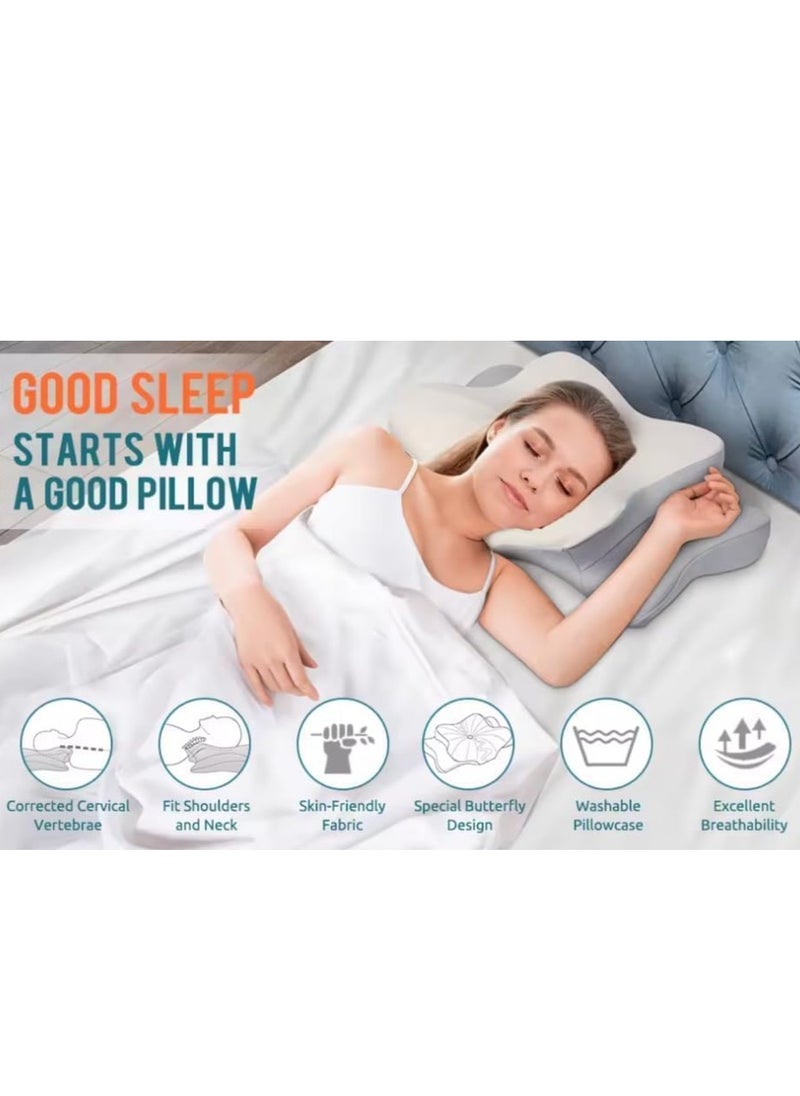Cervical Pillow for Neck and Shoulder, Memory Foam Neck Pillow, Upgraded Ergonomic Orthopedic Neck Support Pillow for Back Side Stomach Sleeping, Premium Contour Bed Pillow with Washable Cover (Grey)