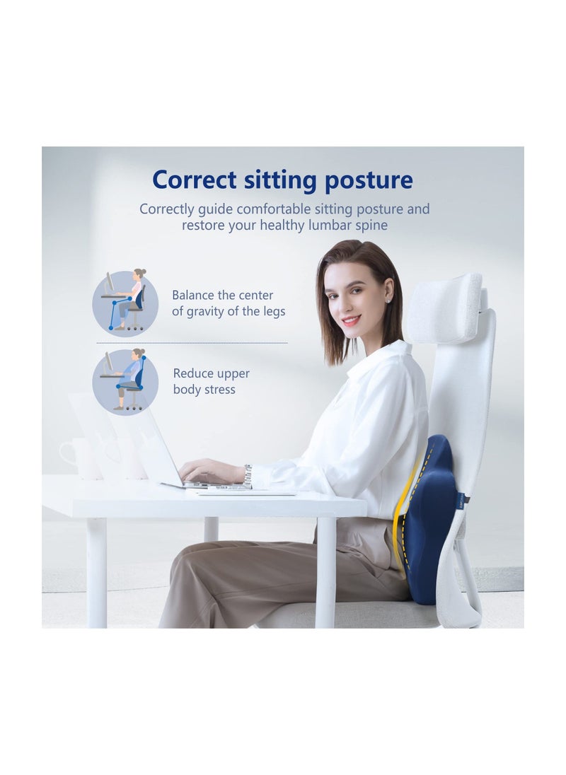 Lumbar Support Pillow for Office Chair, Memory Foam Back Support Pillow Cushion for Back Pain Relief,  Improved Posture Pillow with Adjustable Strap for Car, Office, Computer, Gaming Chair