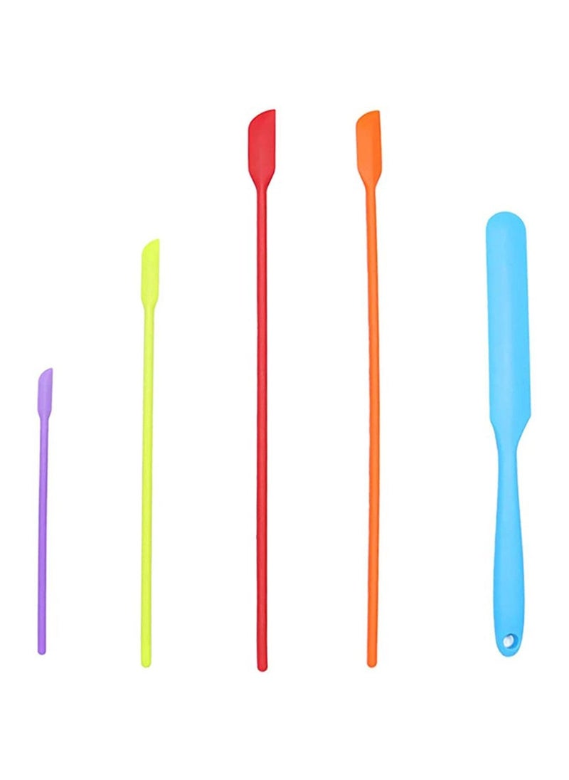 5 PCS Color Mini Thin Silicone Slim Spatulas Gadget Set, Small Jar Long Handle Skinny Makeup Spatula Tiny Scraper Tool, Slender Narrow Can Bottle Cosmetic Last Drop Spatula