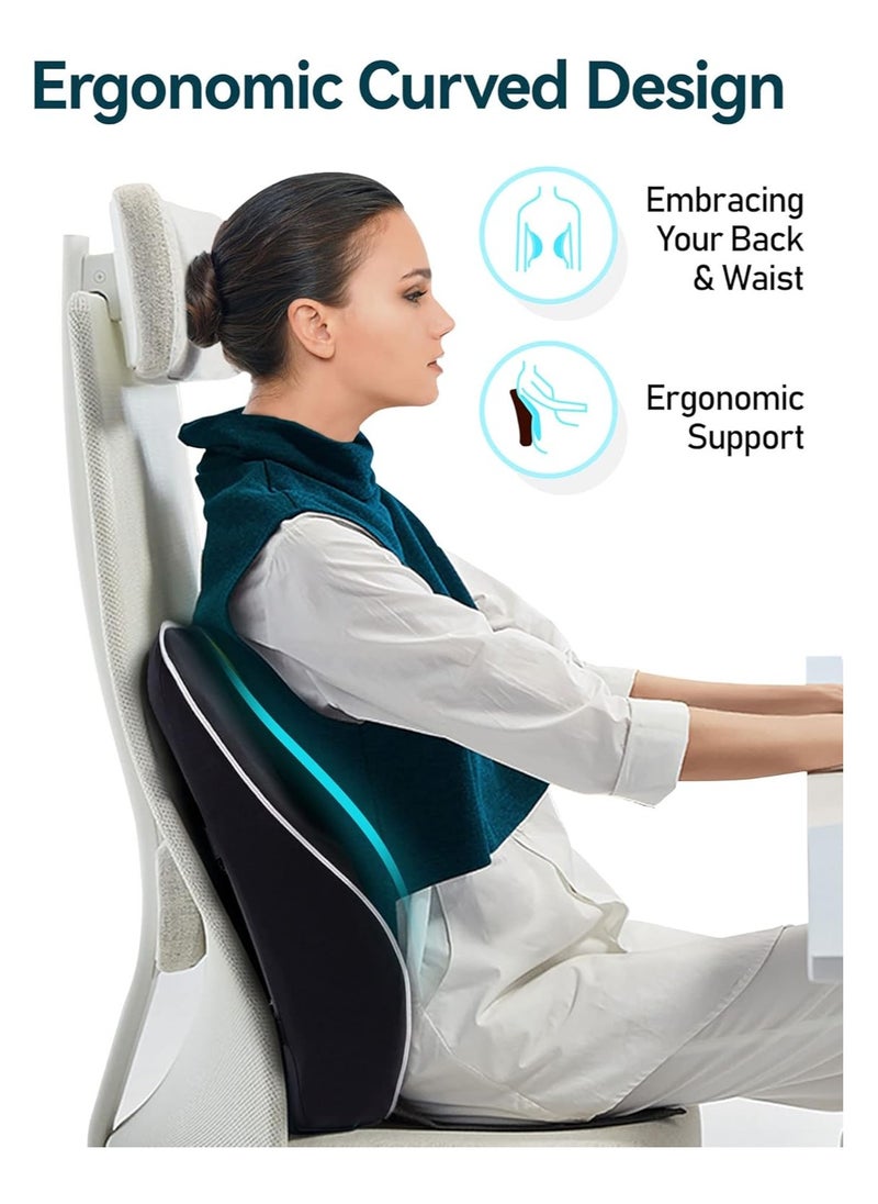 Ergonomic Lumbar Support Cushion, Memory Foam Back Support for Car Seat Office Chair Gaming Chair, Backrest with Skin-friendly Cover & Dual Adjustable Straps, Black