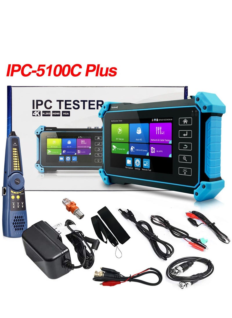 8MP IP Camera Tester with Cable Tracer, IPC-5100C Plus AHD CVI TVI CVBS IP Camera Test 4K HD Display Video Monitor 5inch IPS Touch Screen IPC Tester Support POE PTZ WiFi RS485 HDMI & VGA