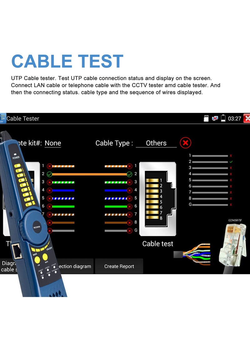 8MP IP Camera Tester with Cable Tracer, IPC-5100C Plus AHD CVI TVI CVBS IP Camera Test 4K HD Display Video Monitor 5inch IPS Touch Screen IPC Tester Support POE PTZ WiFi RS485 HDMI & VGA