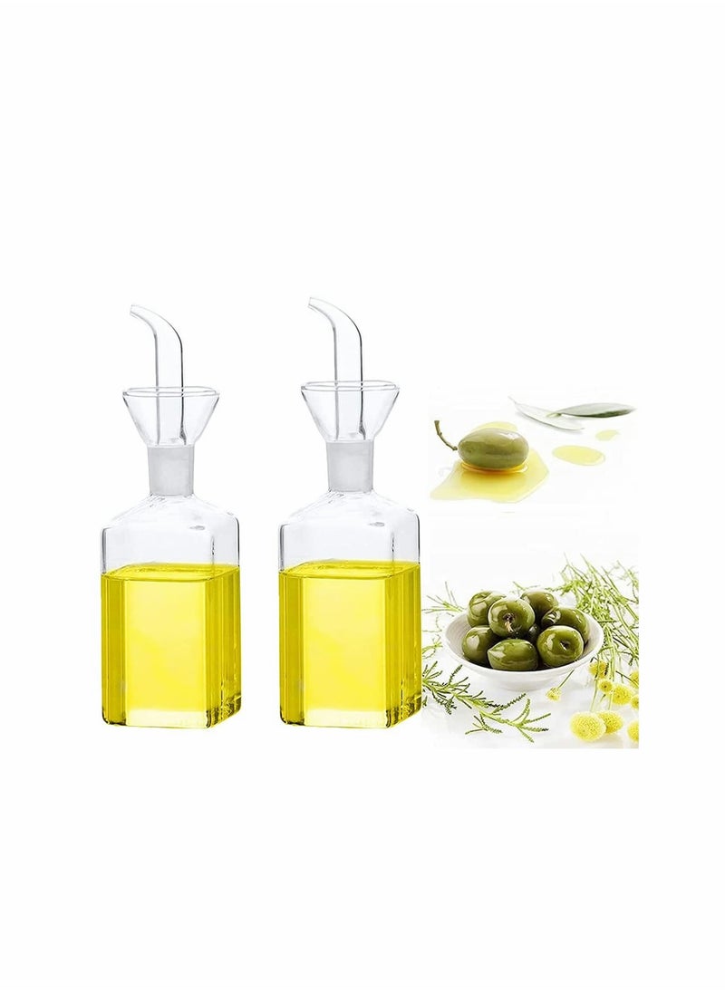 Glass Oil Bottle, 2Pcs Olive Oil Dispenser Bottle Glass, Cooking Oil Vinegar Measuring Dispenser With Spout for Dining Table and Home Kitchen and BBQ (250ml, Transparent)