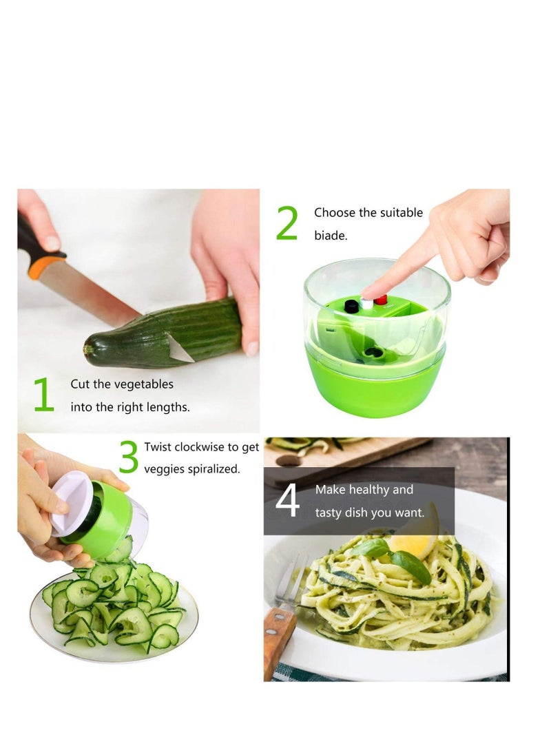 Vegetable Chopper, Spiralizer Vegetable Slicer Fun Life Hand Held 4 in 1 Vegetable Spiralizer Slicer Food Chopper Cutter Zucchini Noodle & Veggie Pasta