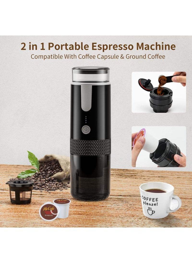 Portable Espresso Maker Electric Travel Coffee Machine Non-Heating Version Compatible With K Cup Capsules And Ground Coffee Compact Espresso Maker For Office Travel Camping And Outdoor Use