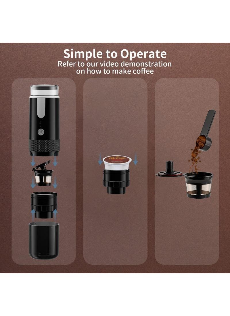 Portable Espresso Maker Electric Travel Coffee Machine Non-Heating Version Compatible With K Cup Capsules And Ground Coffee Compact Espresso Maker For Office Travel Camping And Outdoor Use