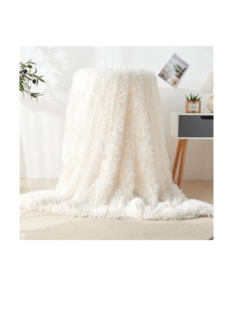 Soft Long Plush Bed Cover Polyester Single Size  Blanket Soft Faux Fur Bedspread Blankets Sofa Bedding Hotel Warm Bedding Blanket -160*130CM