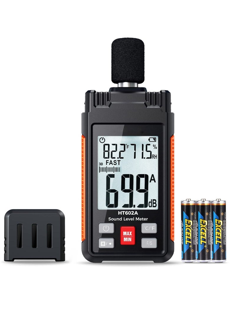 Protmex Sound Level Meter, 30-130dBA 30Hz-8KHz Decibel Meter with Large LCD Screen, Temperature and Humidity Measuring, A Weighting Mode, MAX/MIN, Fast/Slow, Data Hold, Backlight, Auto-Off Functions