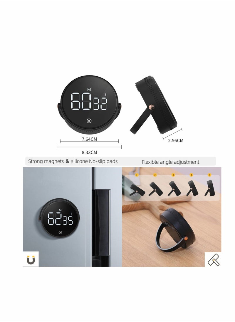 Kitchen Timer for Cooking, Digital Timer for Countdown up with Holder Legible and Bright Display Magnetic Timer with Loud & Adjustable Alarm (Black)