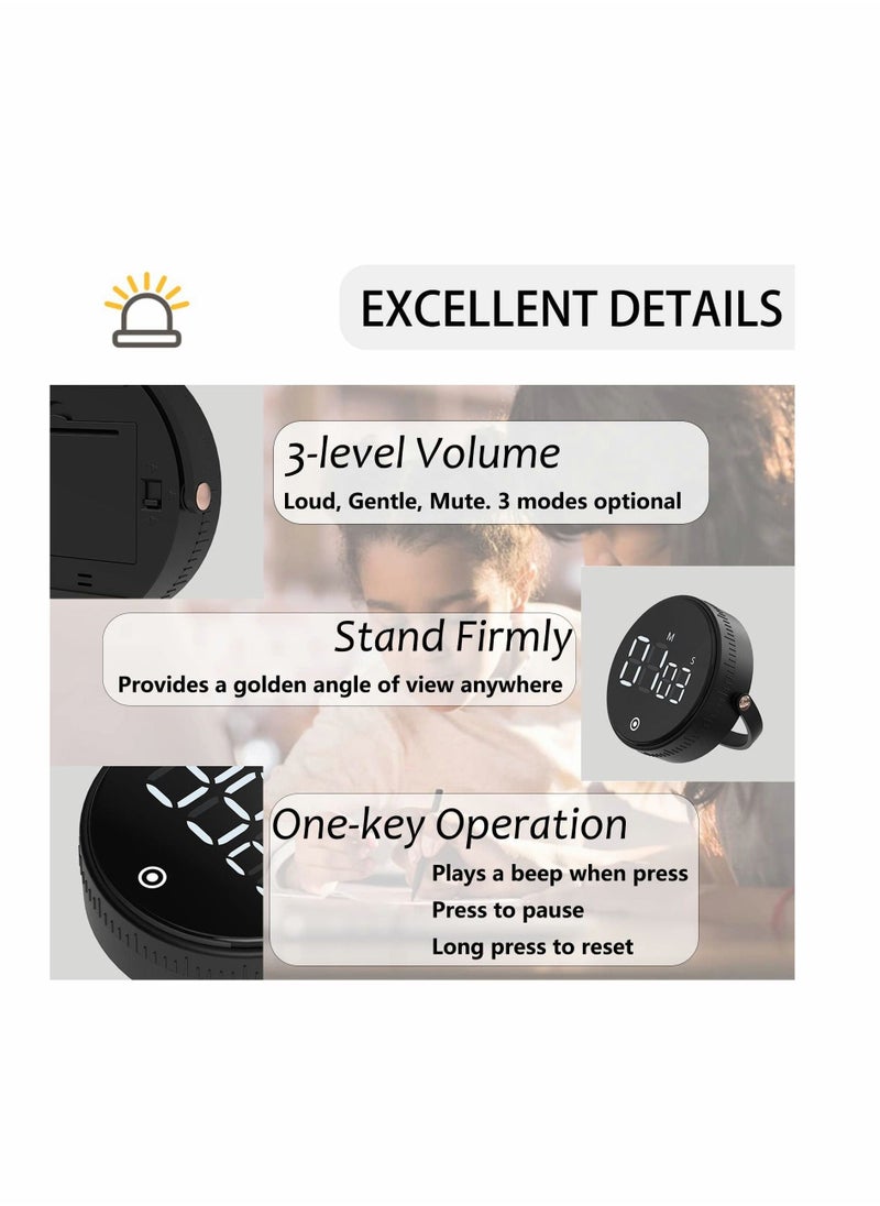 Kitchen Timer for Cooking, Digital Timer for Countdown up with Holder Legible and Bright Display Magnetic Timer with Loud & Adjustable Alarm (Black)