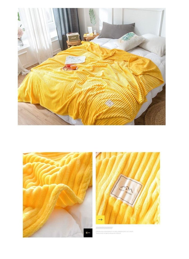 Single layer Velvet Blanket Cozy Warm Thermal Blanket Cover Flannel Summer Winter Bedspread Blanket Double Bed Blanket Yellow