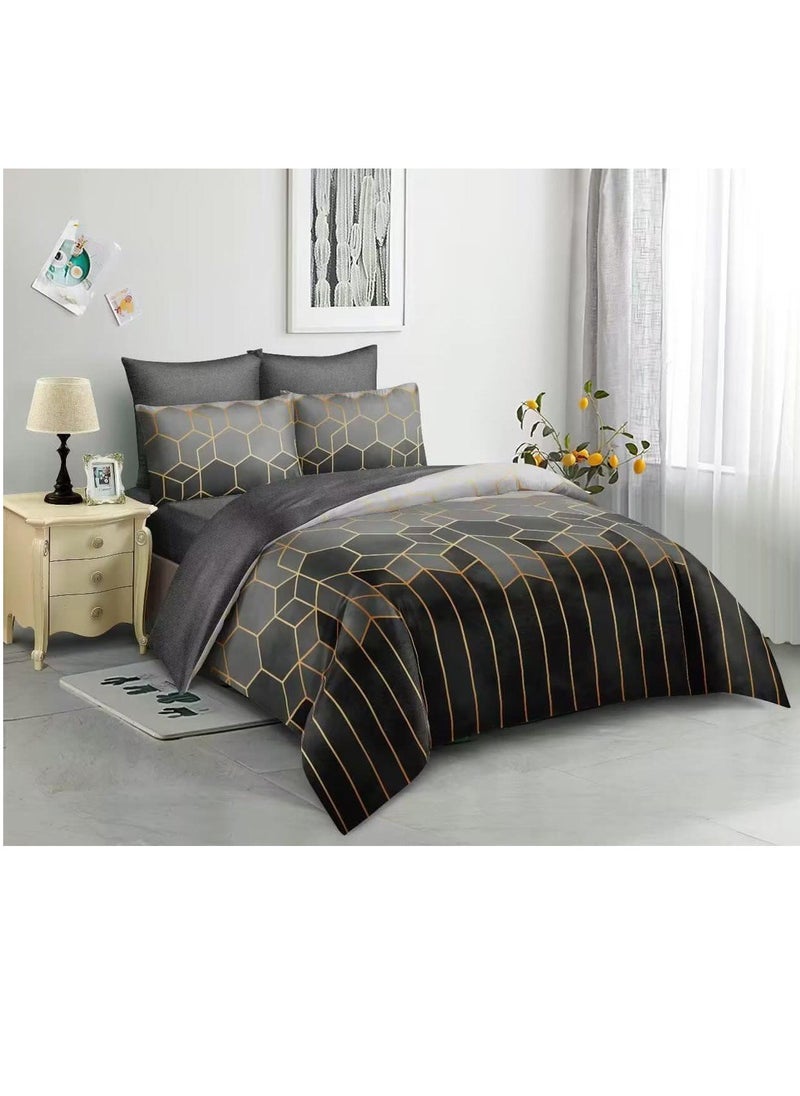 6-Pieces Glace Cotton Printed Fancy Comforters Set Fixed duvet, fitted bedsheets and pillowcase King Size