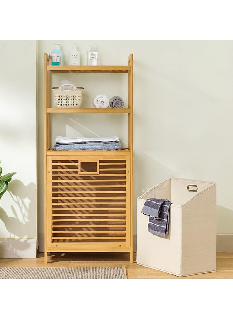 Bamboo Laundry Hamper Basket with Liner Bag Storage Dirty Clothes Tilt Out Baskets Section with Handles 3-Tier Shelves Organizer Hampers for Bedroom Bathroom Living Room