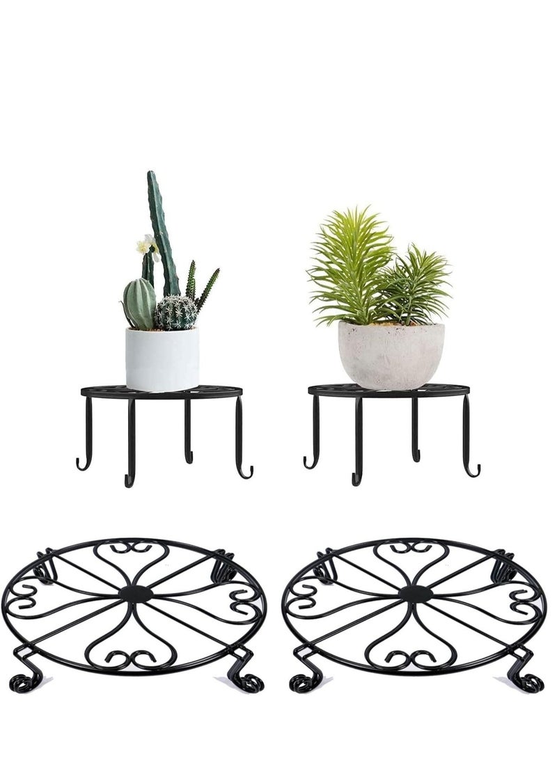 Metal Potted Plant Stand, Indoor Iron Flowerpot Holder, Rustproof Durable Metal Garden Container, Outdoor Decorative Round Supports for Garden Home Planter Decoration (Black 2pcs)