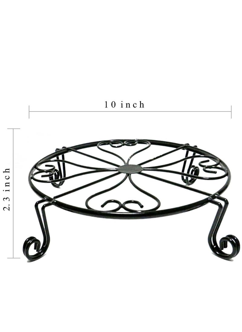 Metal Potted Plant Stand, Indoor Iron Flowerpot Holder, Rustproof Durable Metal Garden Container, Outdoor Decorative Round Supports for Garden Home Planter Decoration (Black 2pcs)