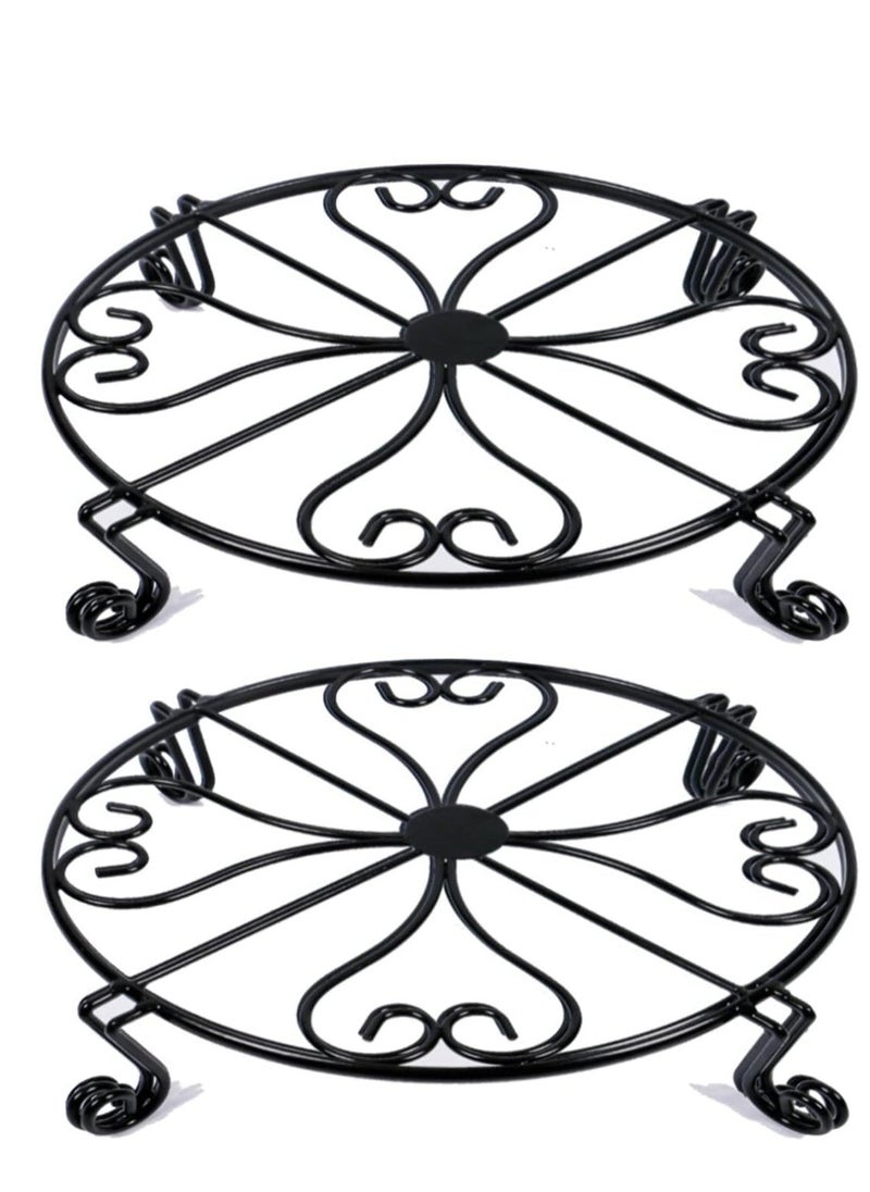 Metal Potted Plant Stand, Indoor Iron Flowerpot Holder, Rustproof Durable Metal Garden Container, Outdoor Decorative Round Supports for Garden Home Planter Decoration (Black 2pcs)