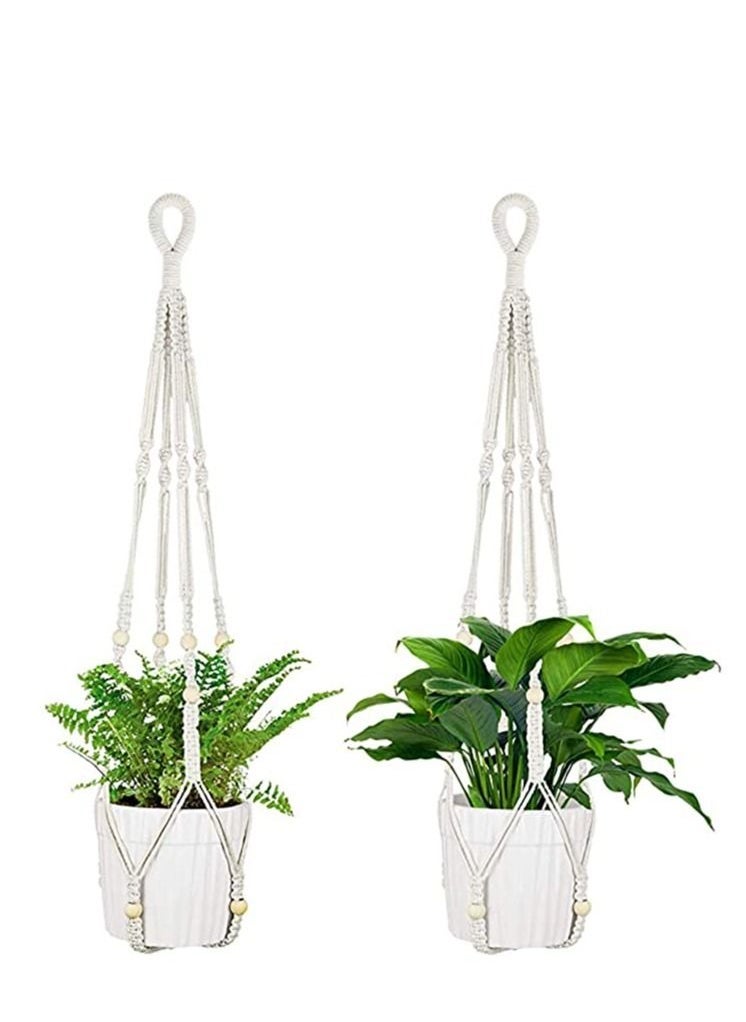 Macrame Plant Hangers, Indoor Outdoor Handmade Hanging Basket Planter Flower Pot Holder, Boho Style Decorative Cotton Rope with Beads for Home, Porch, Balcony, Indoor Outdoor Wall Home Decor